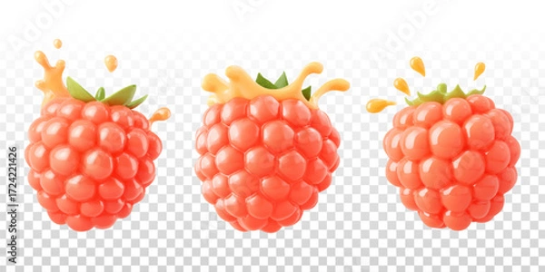 Fototapeta Vector realistic isolated raspberry with juice splash on transparent background.