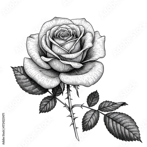 Obraz Engraved rose illustration isolated on transparent background