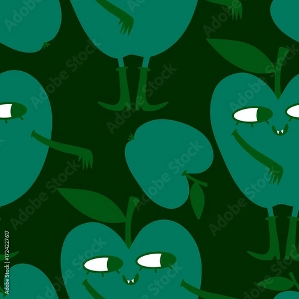 Fototapeta Halloween monsters fruit seamless apples pattern for wrapping paper and fabrics