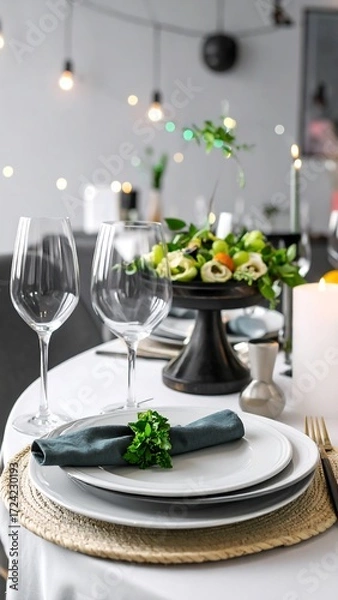 Obraz Elegant dinner table setting with fresh floral arrangements