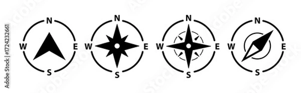Fototapeta Compass icon vector set. North south direction star map arrow symbol compass design element