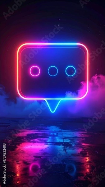 Obraz Neon speech bubble graphic, vibrant colors, reflected on water