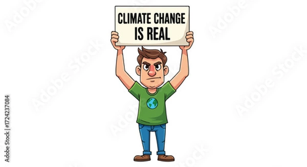 Fototapeta Man holding a sign that says climate change is real.