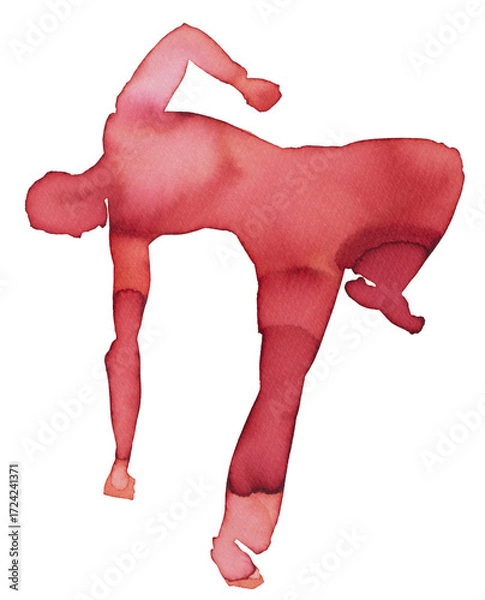 Fototapeta Dynamic movement captured in vibrant watercolor and ink artwork of a figure in action