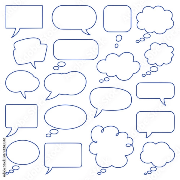 Fototapeta Collection of Diverse Speech and Thought Bubbles in Blue Outline
