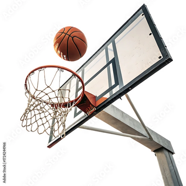 Obraz basketball hoop and the ball about to fall into the net isolated on a transparent background