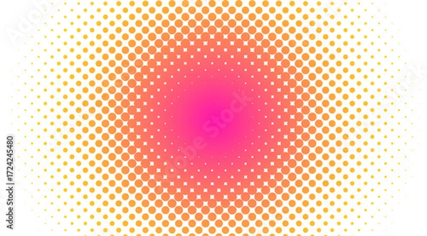 Fototapeta Vibrant halftone dot pattern with gradient background in pink orange and yellow colors creating modern dynamic abstract design