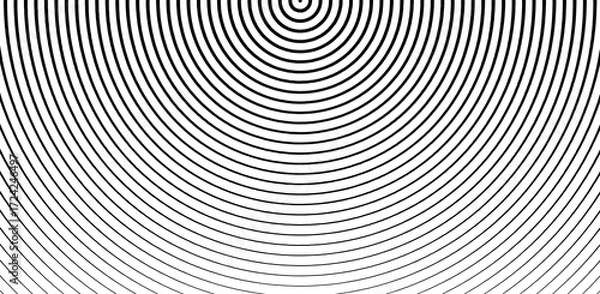Fototapeta Black concentric curved lines on white background creating hypnotic abstract pattern with optical illusion and geometric minimal design