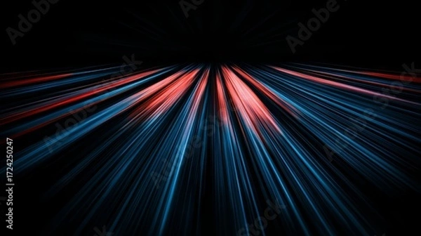 Fototapeta Series of blue and red streaks in the sky. The streaks are moving in different directions and are of varying sizes. The image has a dynamic and energetic feel to it
