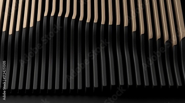 Fototapeta The image is a close up of a black and brown striped surface. The stripes are black and the background is brown. The image has a moody and mysterious feel to it