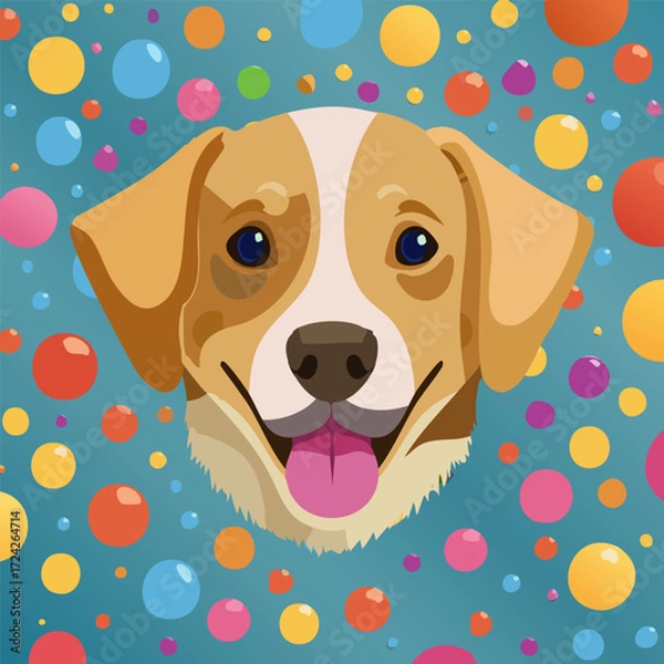 Fototapeta Portrait of a dog on a multi-colored background.Vector illustration of a dog portrait on a background of colorful bubbles.