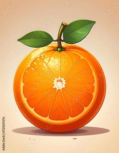 Fototapeta A whole orange with a sliced center