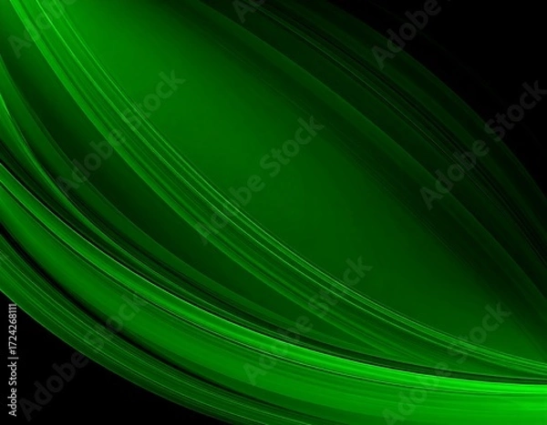 Obraz Abstract green curves on black