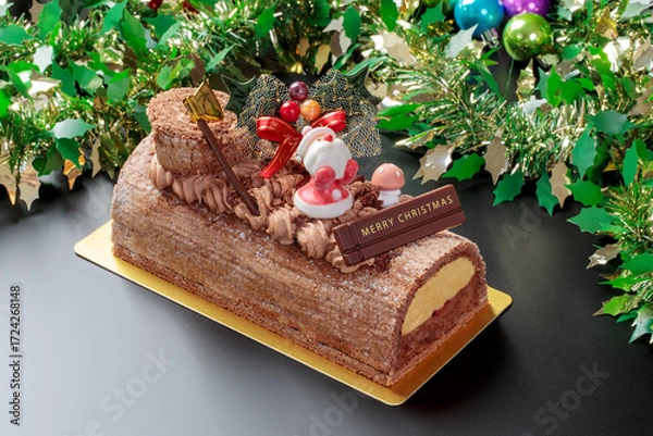 Fototapeta クリスマスロールケーキ
