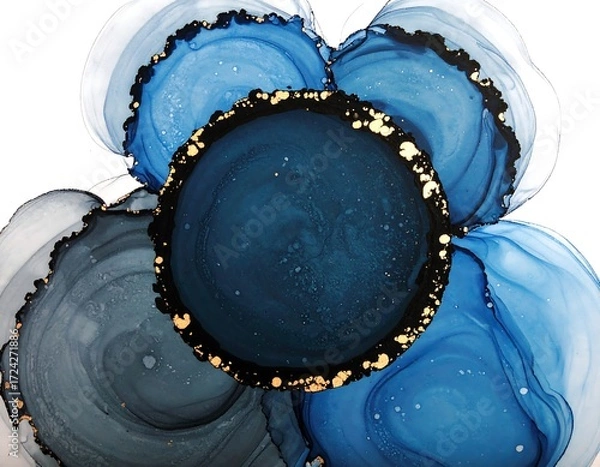 Obraz Abstract ink art with deep blues and gold