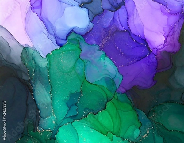 Obraz Abstract ink painting with flowing colors and gold flecks