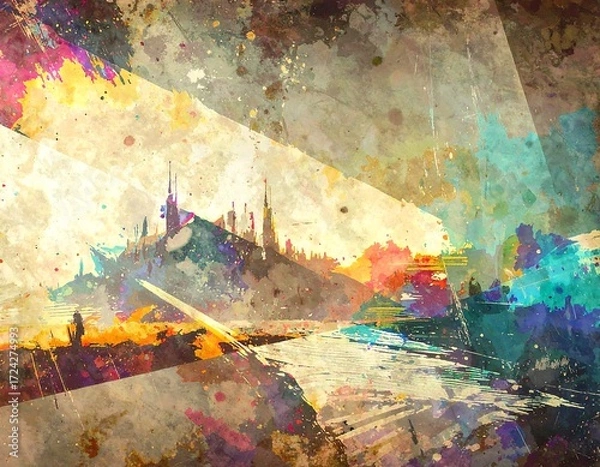 Obraz Abstract landscape with vibrant color splashes