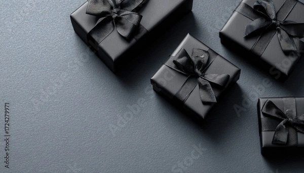 Obraz Elegant black gift boxes on a dark gray surface