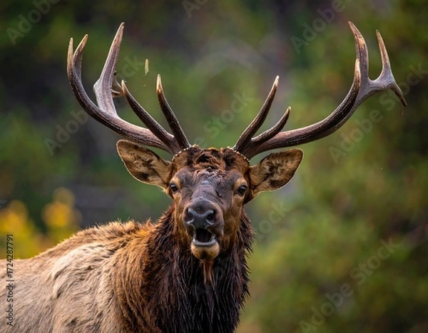 Fototapeta Elk portrait in autumn foliage