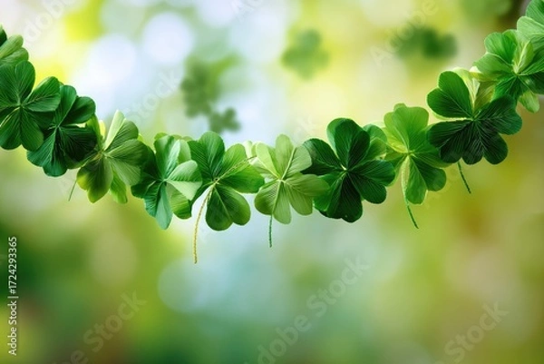 Fototapeta Delicate shamrock garland against a soft, out-of-focus springtime background