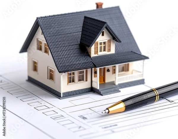 Obraz Miniature house on paperwork