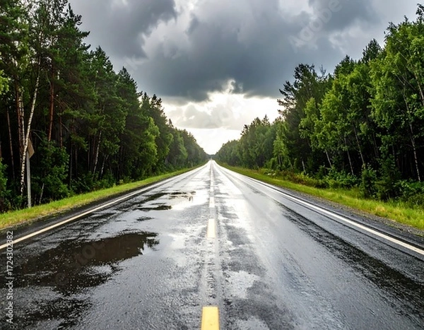 Fototapeta Empty highway under a dramatic sky