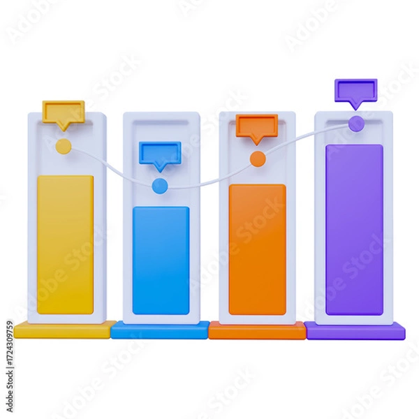 Fototapeta Colorful 3D Bar Chart Illustration with Connected Data Points