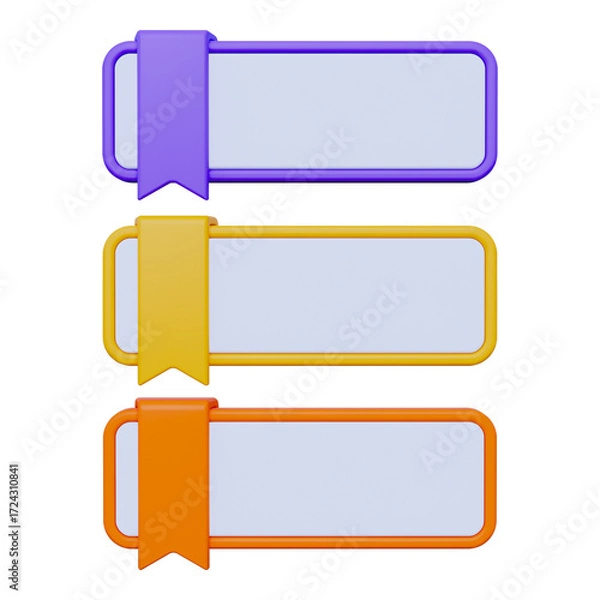 Fototapeta Three Colorful 3D Banners with Ribbons