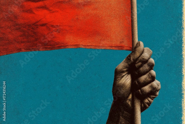 Fototapeta protest art: hand holding a flag