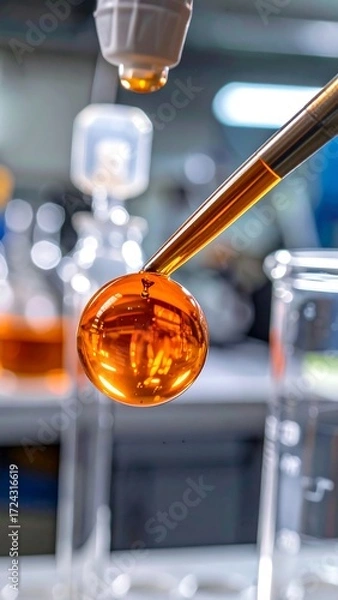 Fototapeta Amber liquid being dispensed into a vessel