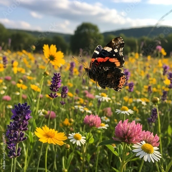 Fototapeta Colorful Meadow with Butterfly.