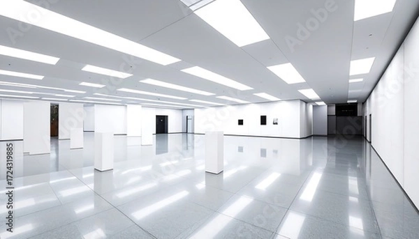 Fototapeta Empty white gallery, bright lights