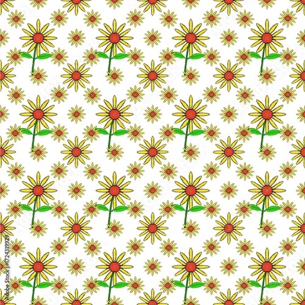 Fototapeta Seamless colorful floral pattern with flowers for fabric wallpaper and decoration