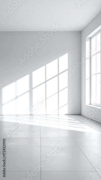 Fototapeta Empty white room with sunlight shadows