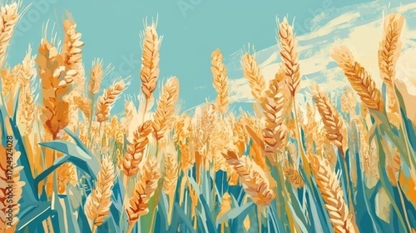 Fototapeta A field of golden wheat with a blue sky in the background