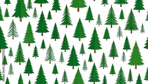 Obraz Simple repeating pattern of green fir trees on white background