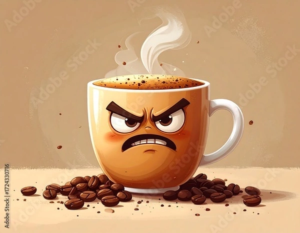 Obraz An angry coffee mug sits on a table