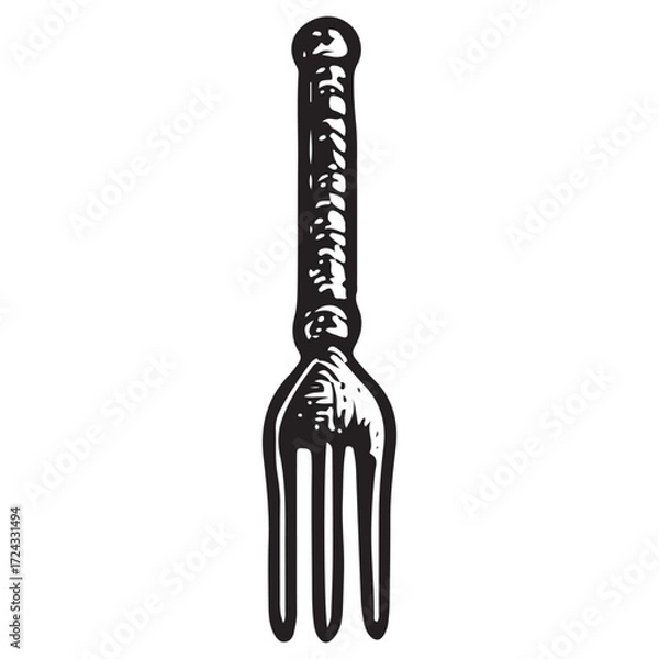 Fototapeta Mystical Engraved Fork Symbol, Occult Ritual Tool, Esoteric Kitchen Witchcraft Art
