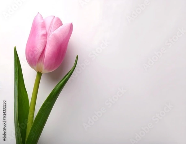 Obraz Single pink tulip on a white background
