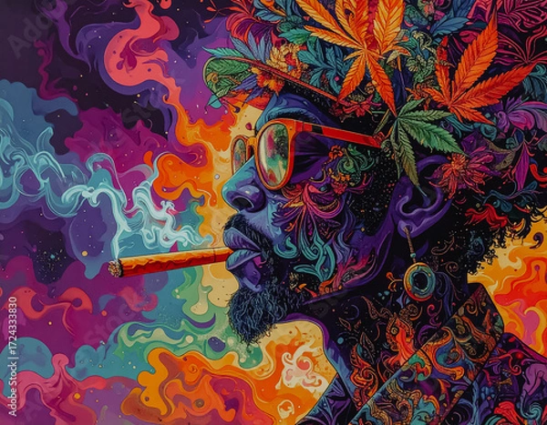 Fototapeta abstract colorful background with colorful splashes man smoking