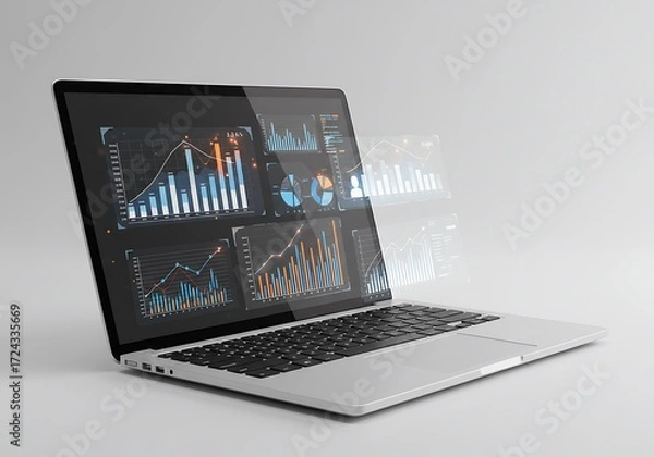 Fototapeta Laptop displaying complex financial charts and data analysis