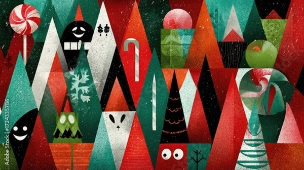 Fototapeta Colorful Festive Illustration with Abstract Shapes and Characters