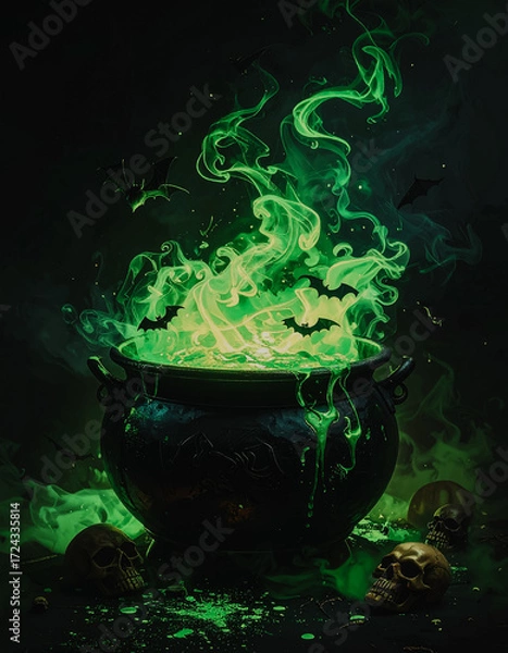 Fototapeta cauldron with smoke halloween spooky set up