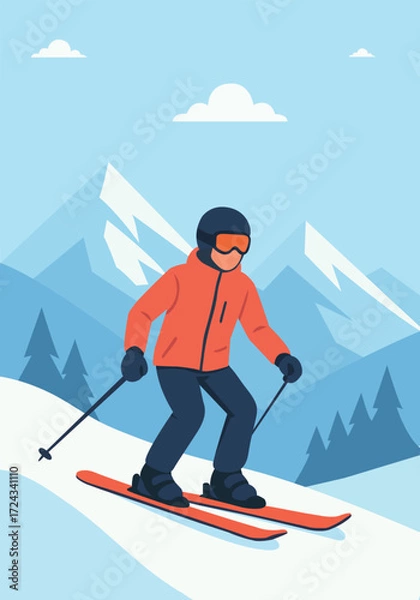 Obraz skiing in the mountains. Winter tourism 