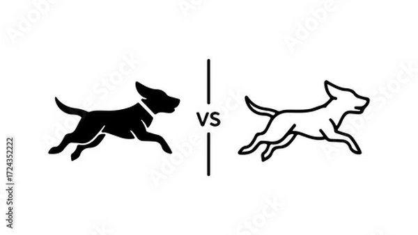 Fototapeta Two Dogs Running Silhouette Versus Outline Comparison.