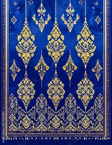 Fototapeta Intricate gold designs on a deep blue background