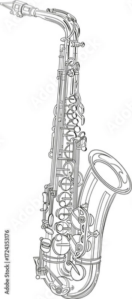 Fototapeta Detailed Saxophone with Curved Bell and Keywork Design