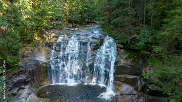 Obraz Mountain River Flowing Through Rocks at Mumlava Waterfall