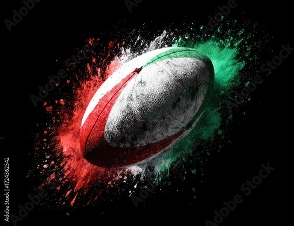 Obraz Rugby ball exploding in vibrant color