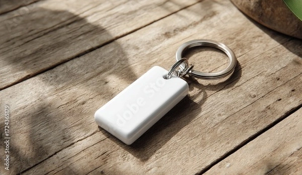Obraz Blank rectangular keychain on weathered wood